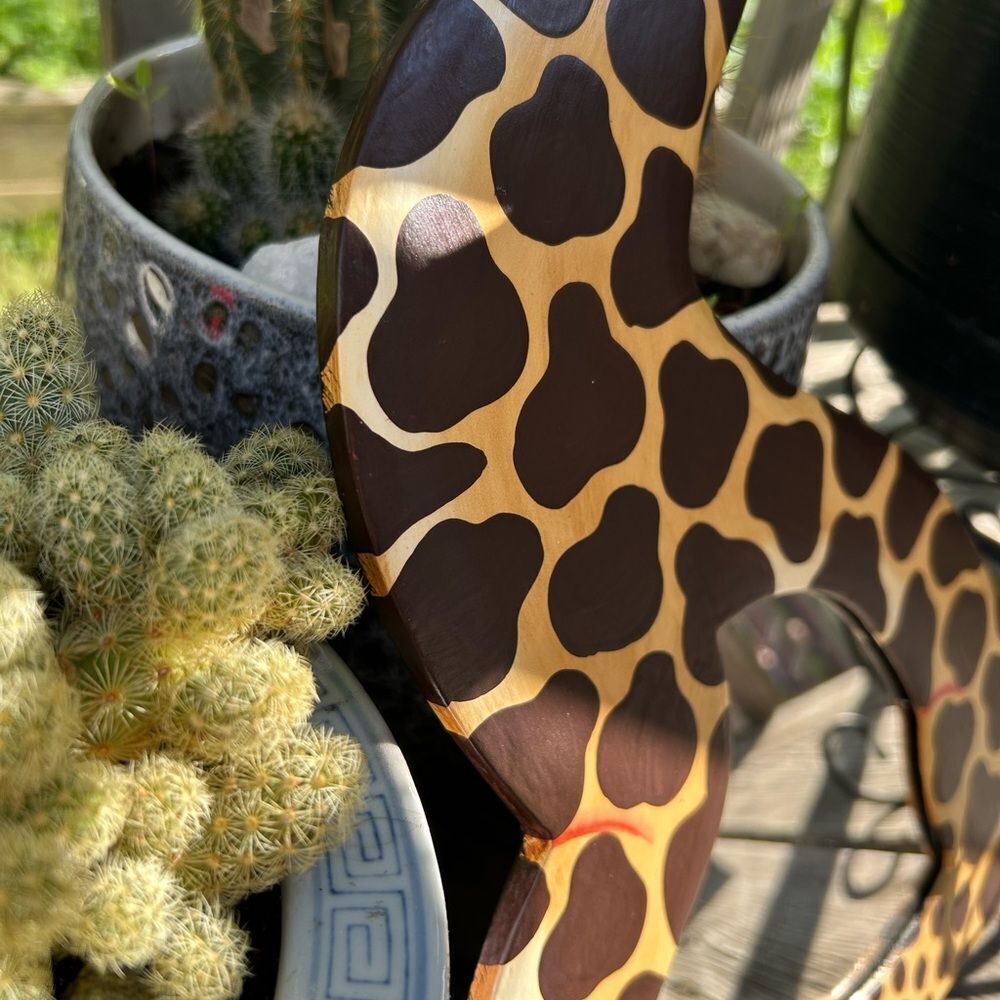 Vintage 90s Giraffe Shaped Wooden Decor Mirror Wall Hanging - Picture 9 of 16